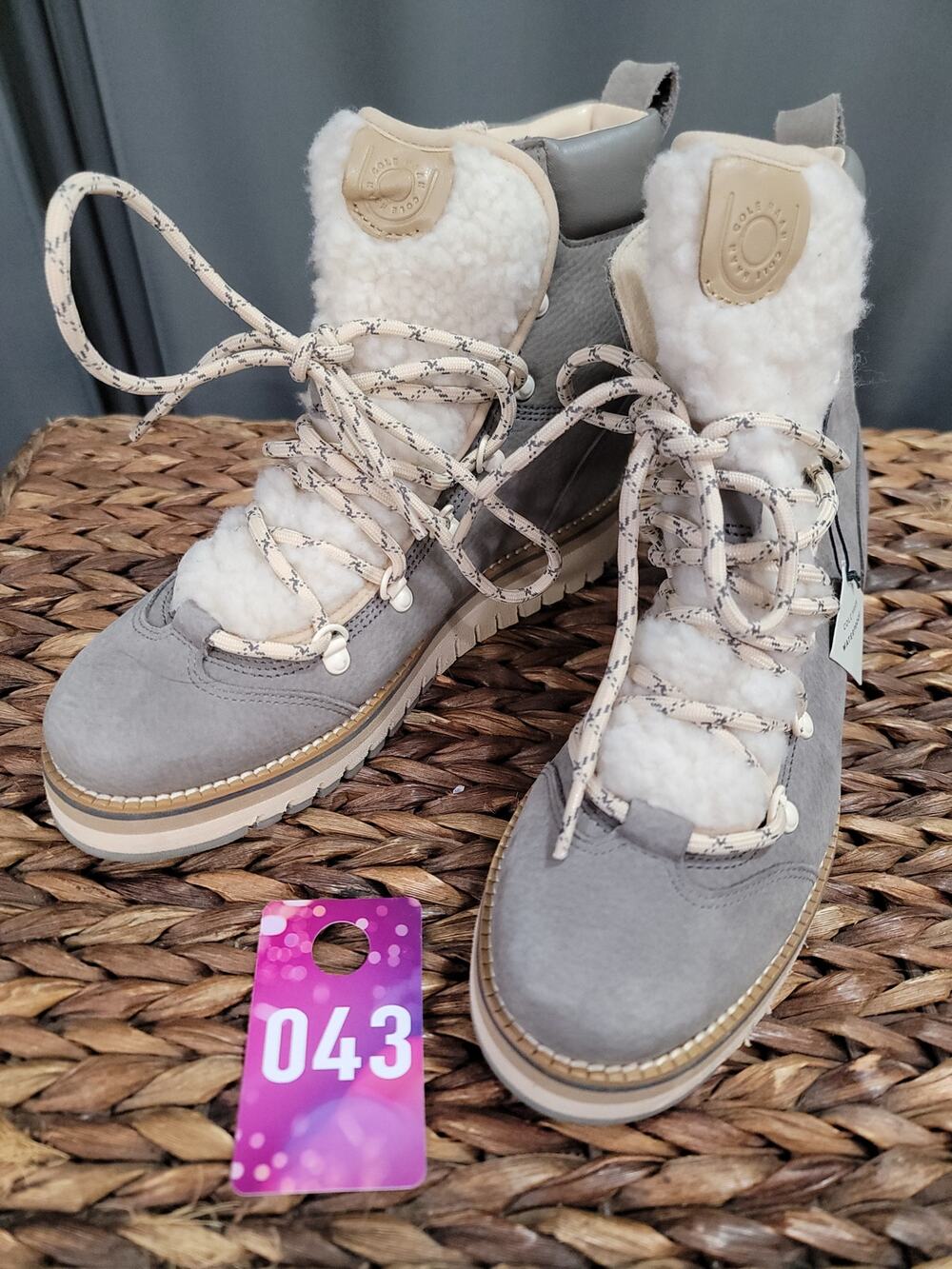 Cole Haan Zerogrand Lodge Hiking Boots Womens 6.5 B Gray Leather Lace Up Booties